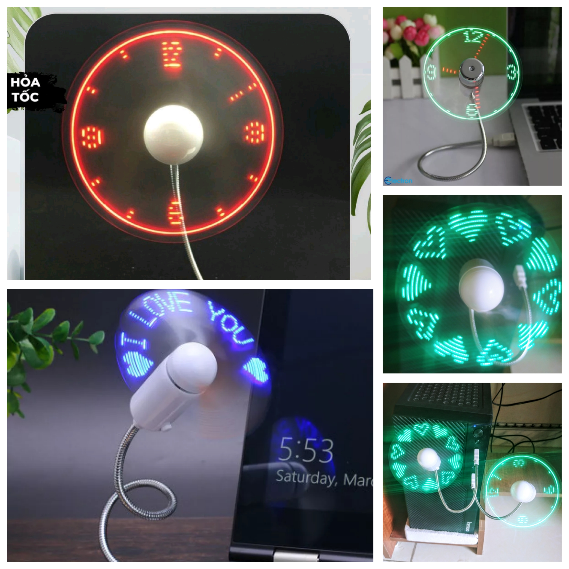 QUẠT LED KIỂU ĐỒNG HỒ HIỆU ỨNG LED CHẠY CỰC ĐẸP MẪU MỚI