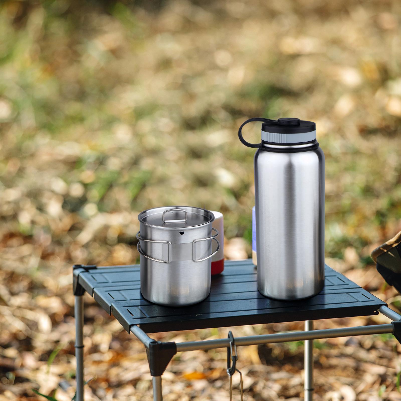 Camping Leak-Proof Water Bottle + Sturdy Cup + Mouth Spreader Bottle Hanger