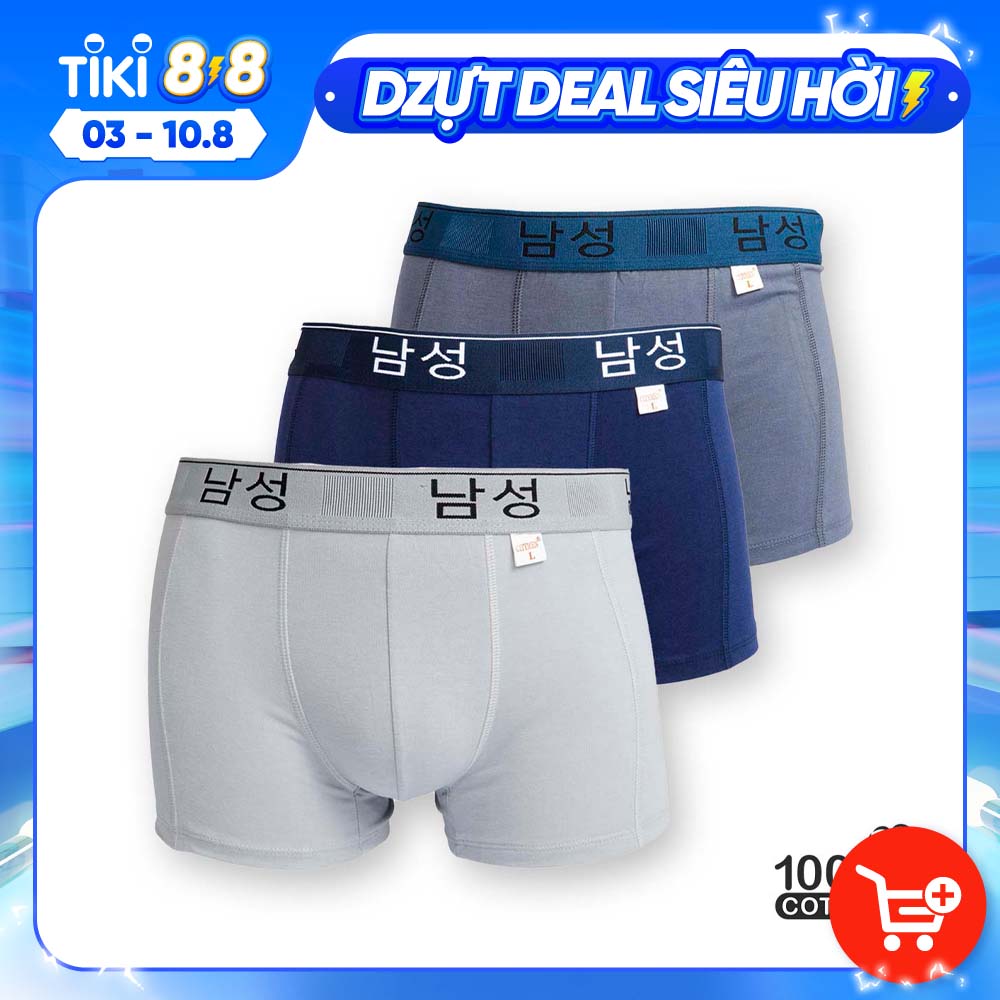 Combo 3 quần lót nam boxer CITYMEN lưng Hàn Quốc cao cấp vải cotton co dãn 4 chiều mềm mại thoáng khí thấm hút tốt, quần xịp sịp đùi nam - Giao màu ngẫu nhiên