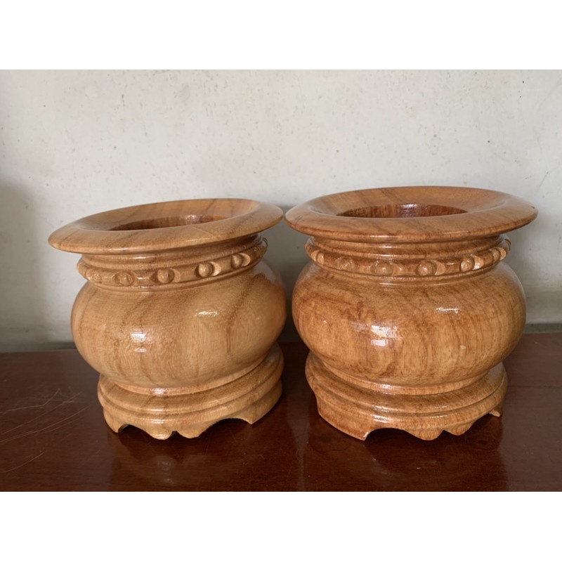 Bát nhang - lư hương gỗ gõ nguyên khối 14 CM