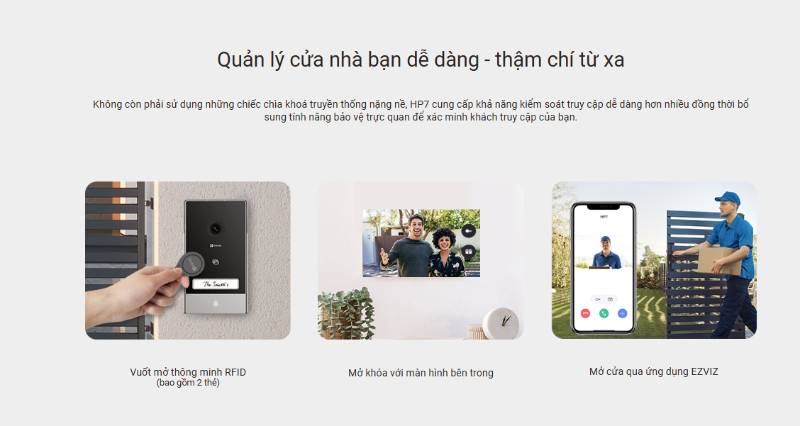 CAMERA CHUÔNG CỬA TÍCH HỢP MÀN HÌNH 7 INCH EZVIZ HP7 3MP - MỞ CỬA TỪ XA, ĐÀM THOẠI, TÍCH HỢP NHẠC CHUÔNG