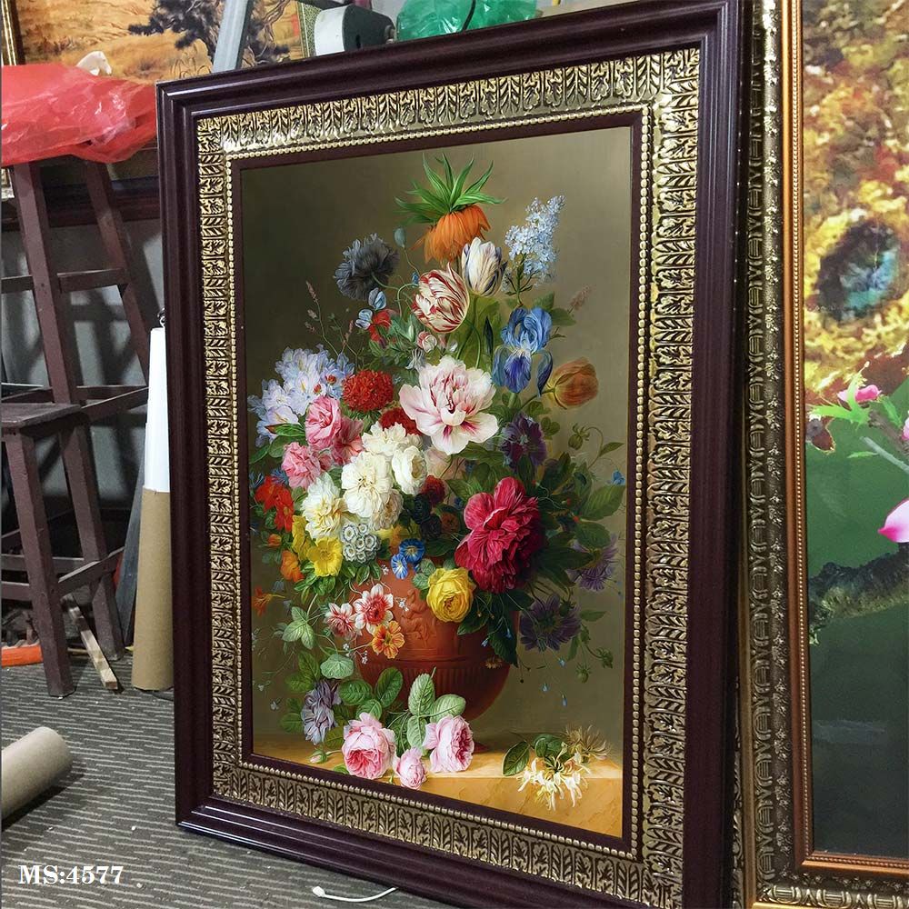 Tranh hoa treo tường phong cách cổ điển Châu âu. Tranh in trên chất liệu vải canvas cao cấp, khung gỗ composit. MS 4577