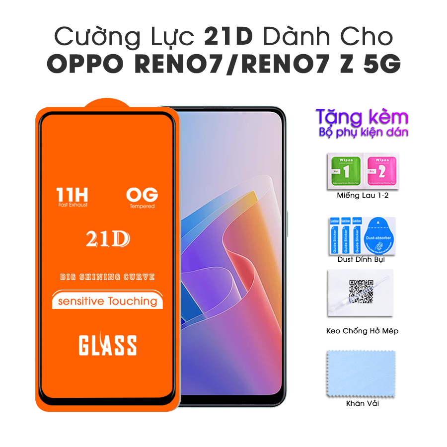 Kính Cường Lực 21D cho Oppo Reno7/Reno7 Z 5G Full Keo Màn Hình SIÊU BỀN, SIÊU CỨNG, ÔM SÁT MÁY- HANDTOWN- HÀNG CHÍNH HÃNG