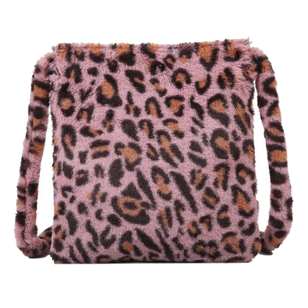 Plush Leopard Print Cross-body Shoulder Bag Handbag Bag Pink