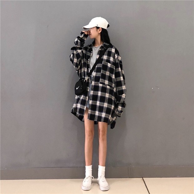 Áo sơ mi unisex form rộng - somi nam nữ sọc số 15