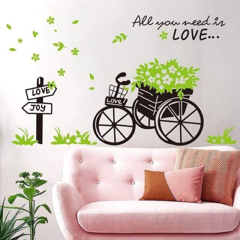 Decal dán tường xe đạp và ba cây xanh