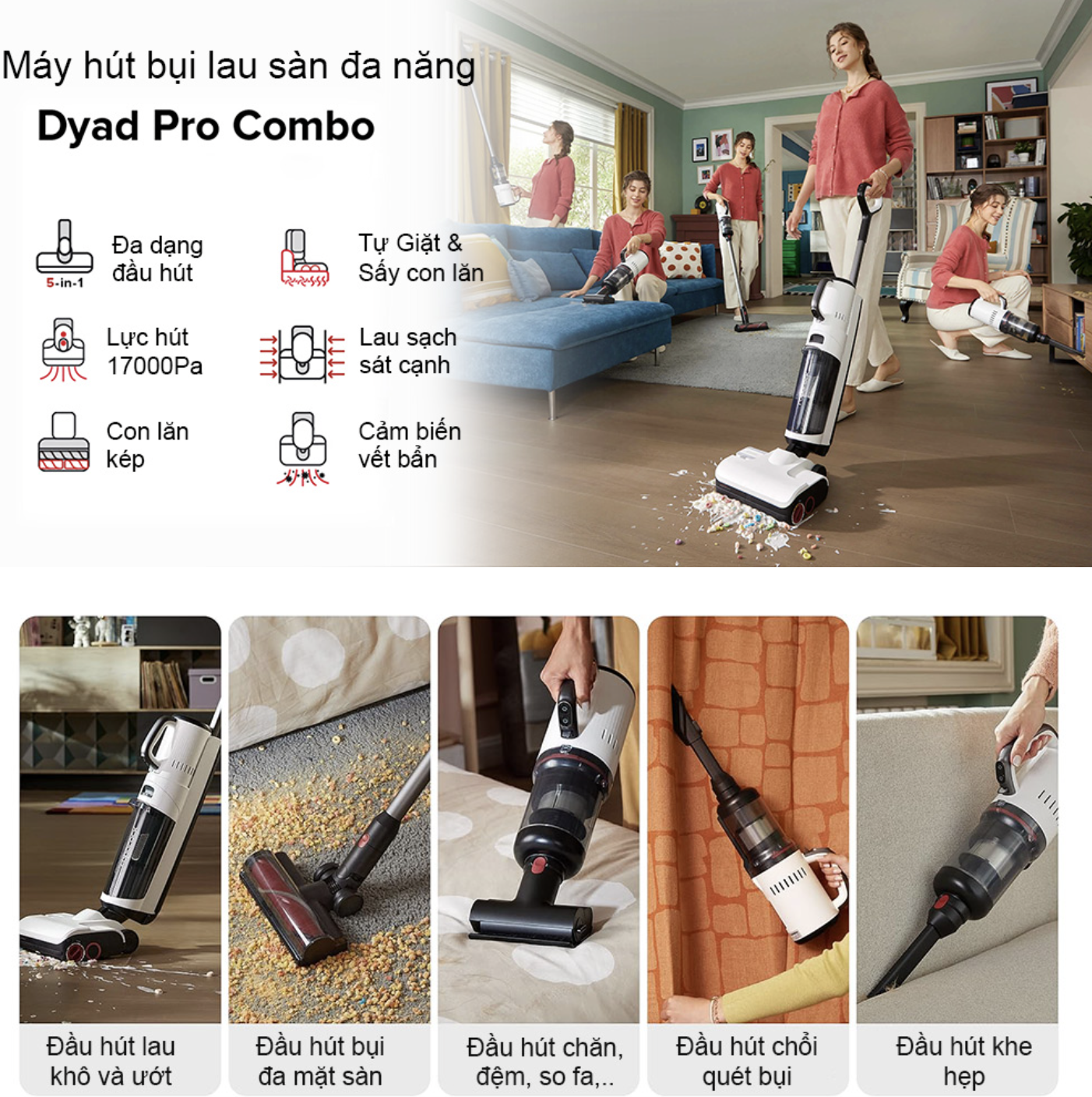 Máy Hút Bụi Lau Nhà Roborock Dyad Pro Combo Làm Sạch 4 Trong 1 Tự Động Giặt Sấy Kết Nối App Thông Minh - Hàng Chính Hãng