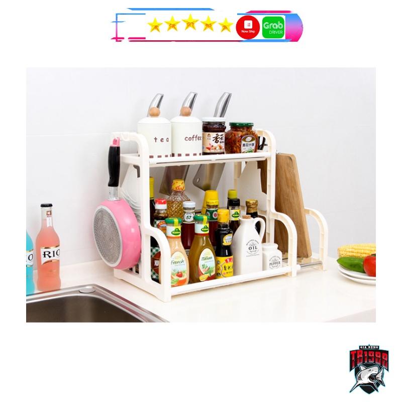 Kệ đựng gia vị nhà bếp 2 tầng chữ H có chỗ để thớt