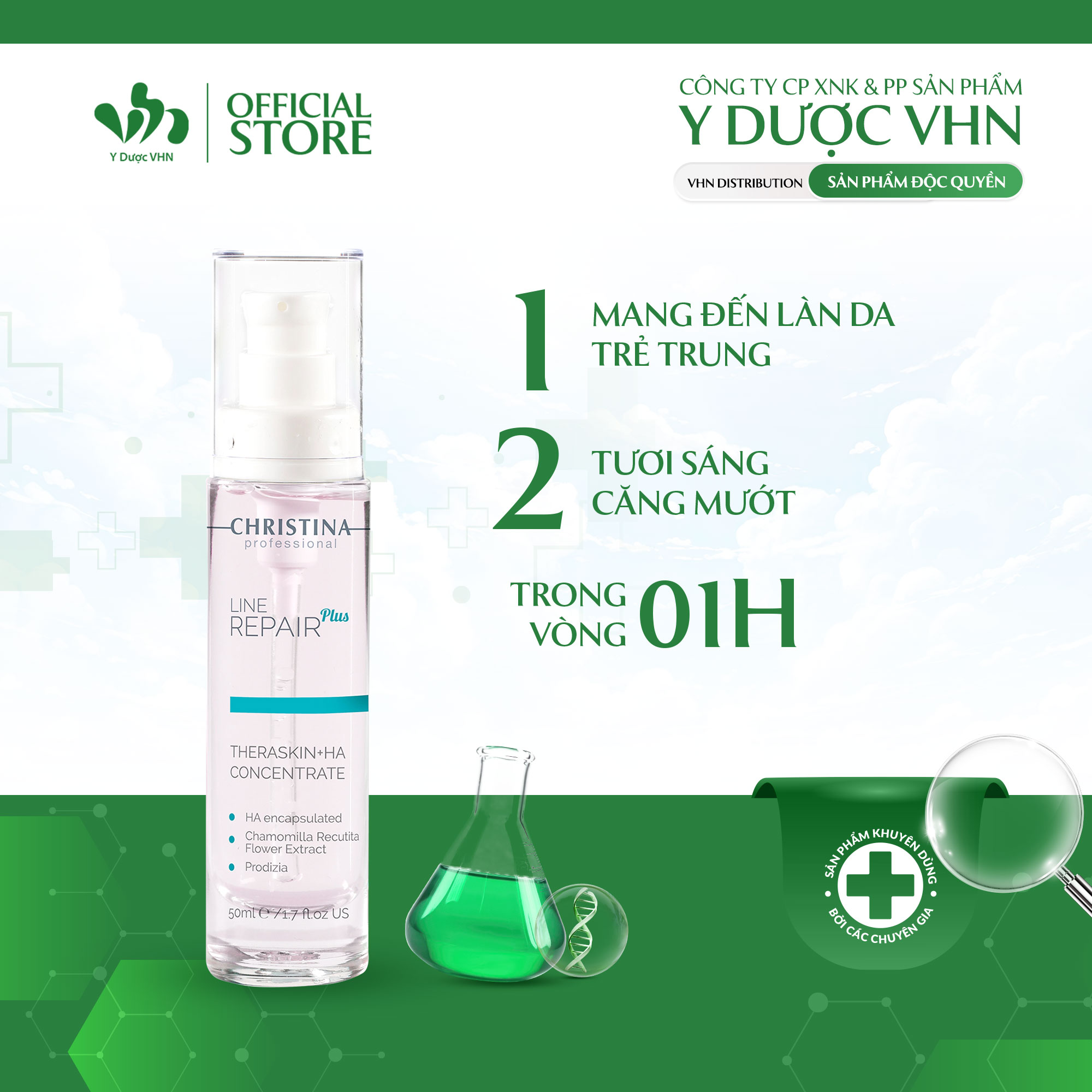 Serum Cấp Nước Line Repair Theraskin + HA Concentrate CHRISTINA Hỗ Trợ Cải Thiện Nếp Nhăn, Trẻ Hóa Làn Da Chai 50ml