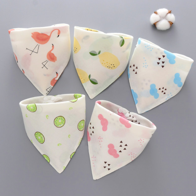 Set 5 khăn yếm tam giác cotton 3 lớp ngộ nghĩnh giữ ấm cổ cho bé trai bé gái