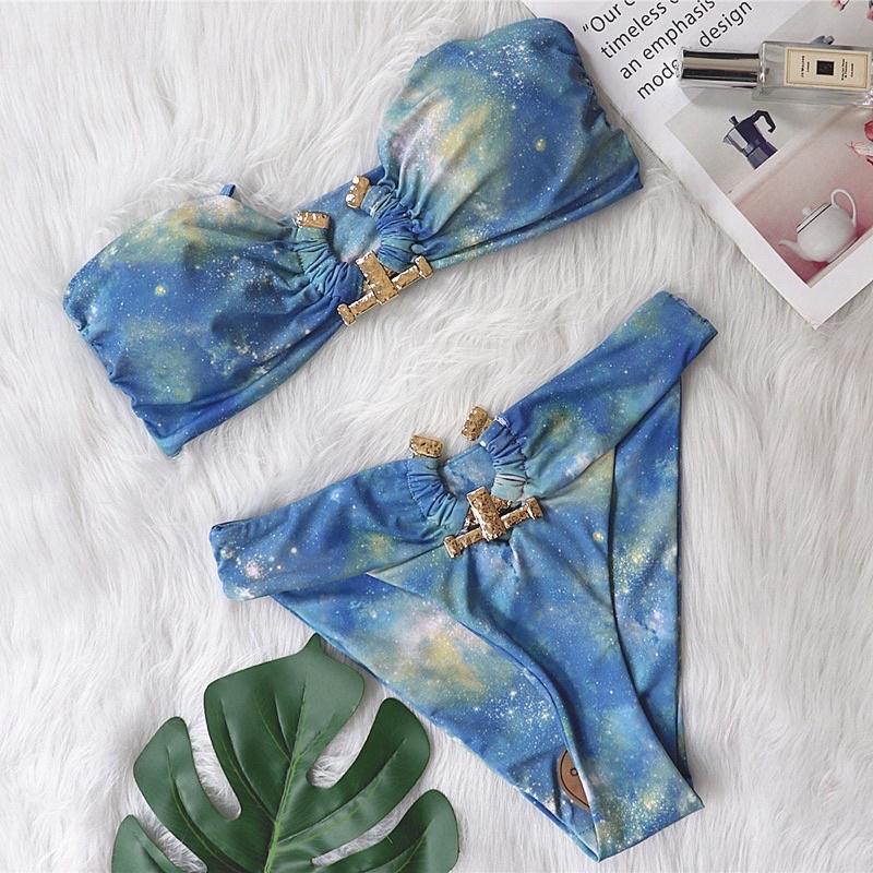 Bikini 2 mảnh đính khoen đá nhiều màu cực sang