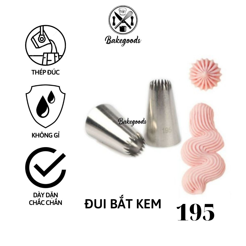 Đui bắt kem 195, đuôi bắt kem, đầu phun kem, đui sò bằng thép đúc liền khối không gỉ dày dặn