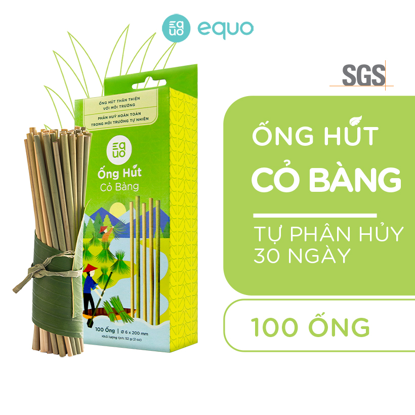Ống hút cỏ bàng tự nhiên phân hủy 30 ngày (100 ống)