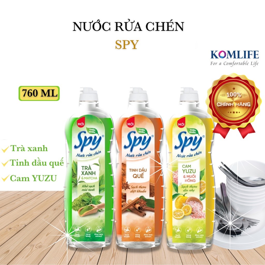 Nước Rửa Chén Bát Spy 760ml Hiệu Quả Với Cả Các Vết Bẩn Cứng Đầu Trên Chén Bát 4 Mùi Hương Thơm Mát