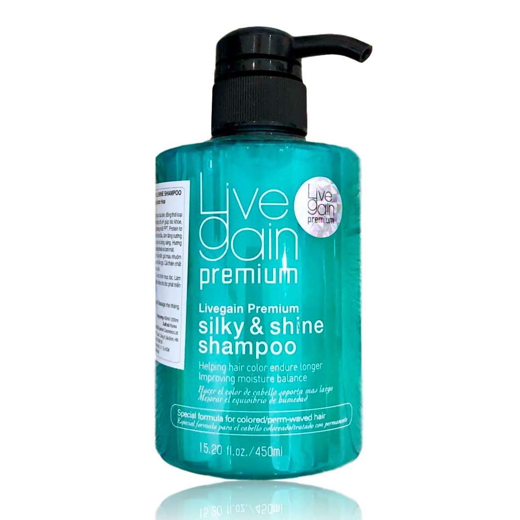 Dầu gội Livegain Premium Silky & Shine shampoo giữ màu suôn mượt nước hoa Hàn Quốc 450ml