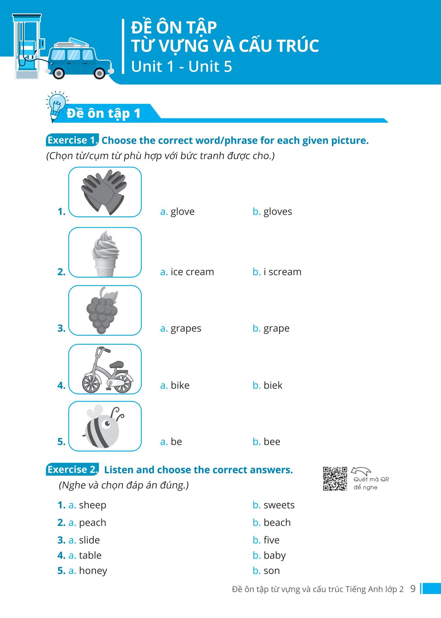 Đề Ôn Tập Từ Vựng Và Cấu Trúc Tiếng Anh Lớp 2