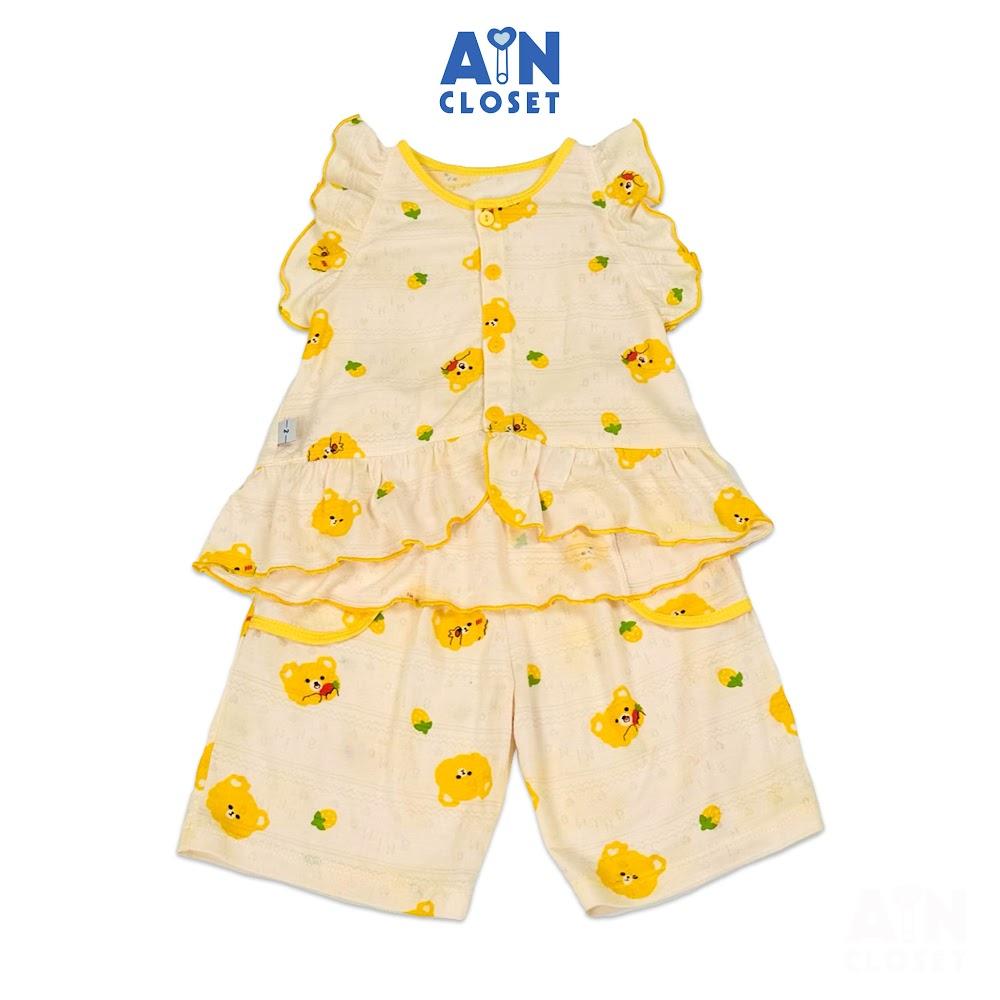 Bộ quần áo Lửng bé gái họa tiết Gấu Dâu Vàng thun cotton - AICDBGQK85IL - AIN Closet