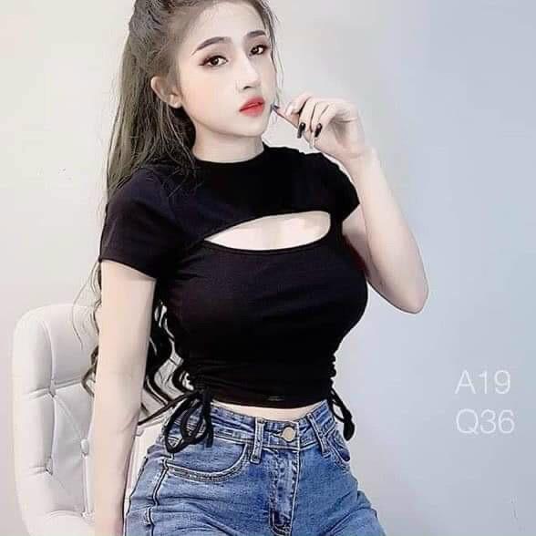 Áo croptop    Áo thun nữ khoét ngực rút dây thời trang XIXO - ATN0025