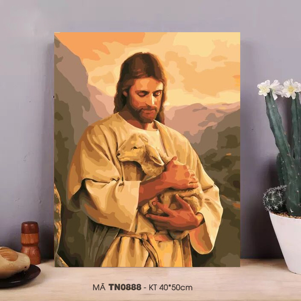 Tranh tô màu theo số sơn dầu số hóa Tranh tôn giáo Chúa Giê su Đấng chăn chiên mã TN0888