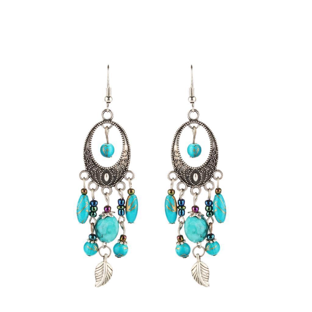 Vintage Drop Earrings Leaf Beads Dangle Earrings Ethnic Jewelry