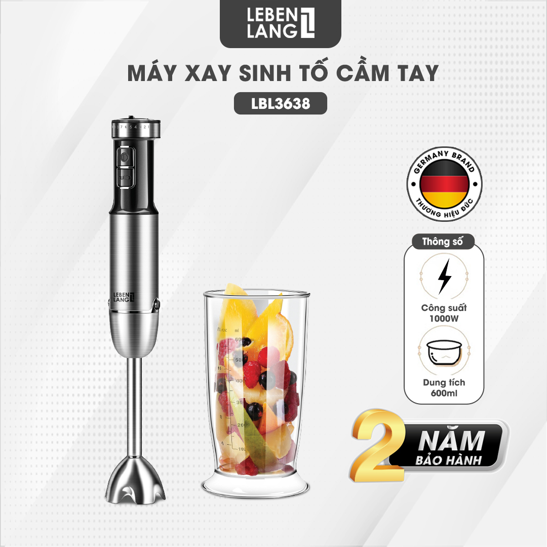 Máy xay sinh tố cầm tay đa năng Lebenlang LBL3638, công suất 1000W, lưỡi dao 2 cánh, bảo hành 2 năm – hàng chính hãng