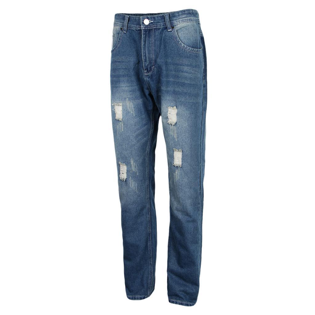 Ripped Straight Vintage Denim Skinny Stretch Jeans with 5 Pockets for Men Women