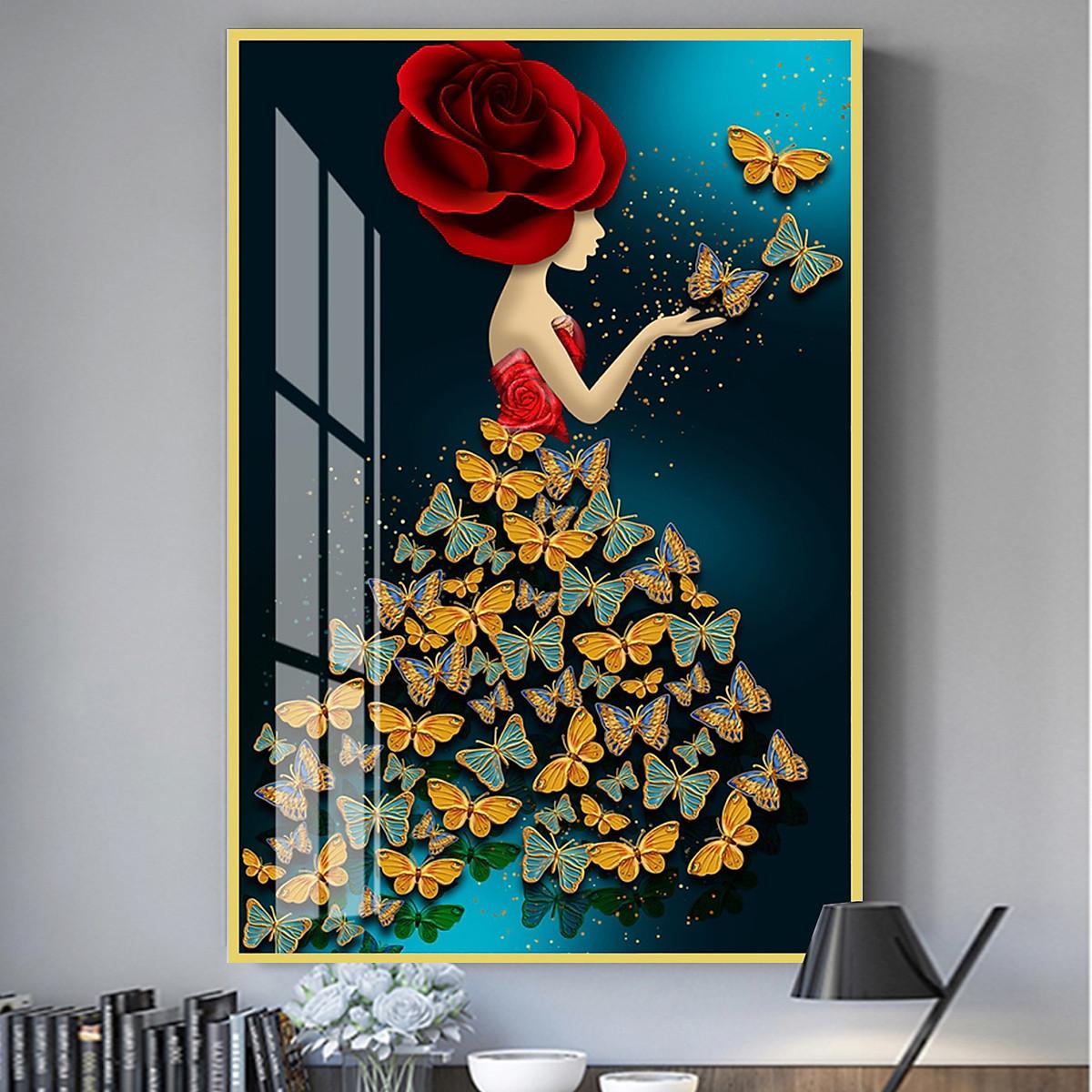 Tranh Canvas Treo Tường Hiện Đại _ Cô Gái diện chiếc váy cánh bướm siêu đẹp