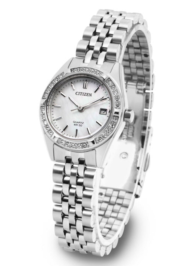 Đồng Hồ Nữ Citizen Pin-Quartz Đính Đá Swarovski Dây Thép Không Gỉ EU6060-55D - Mặt Xà Cừ (26mm)
