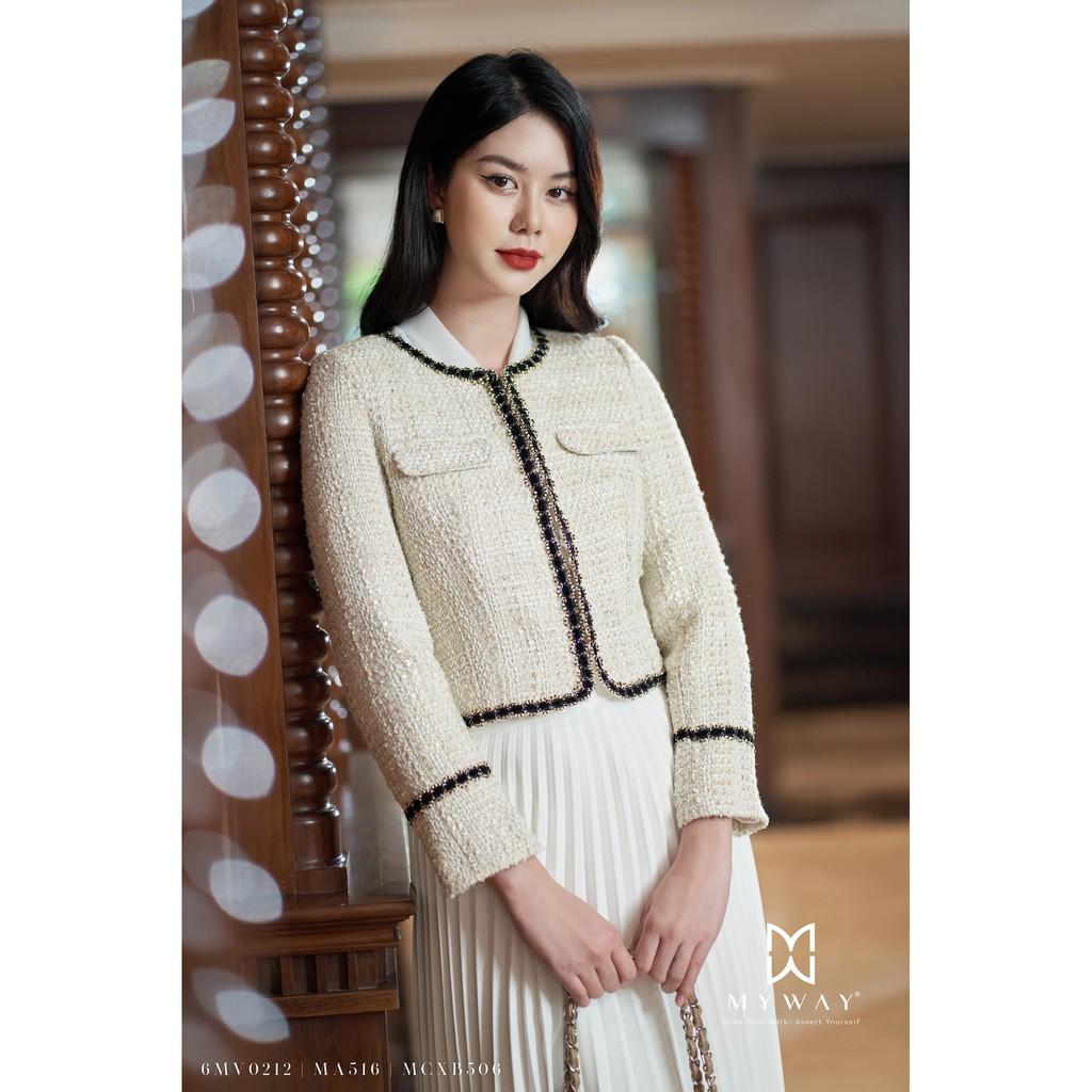 Áo Khoác Dạ Tweed Nữ MY WAY Dáng Ngắn Viền Xích 6MV0212