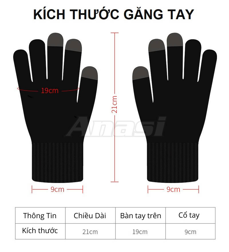 Găng tay len nam Anasi GL343 - Chất len mềm cao cấp, không xù ngứa