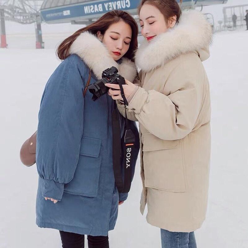 Áo phao da lộn lông trắng