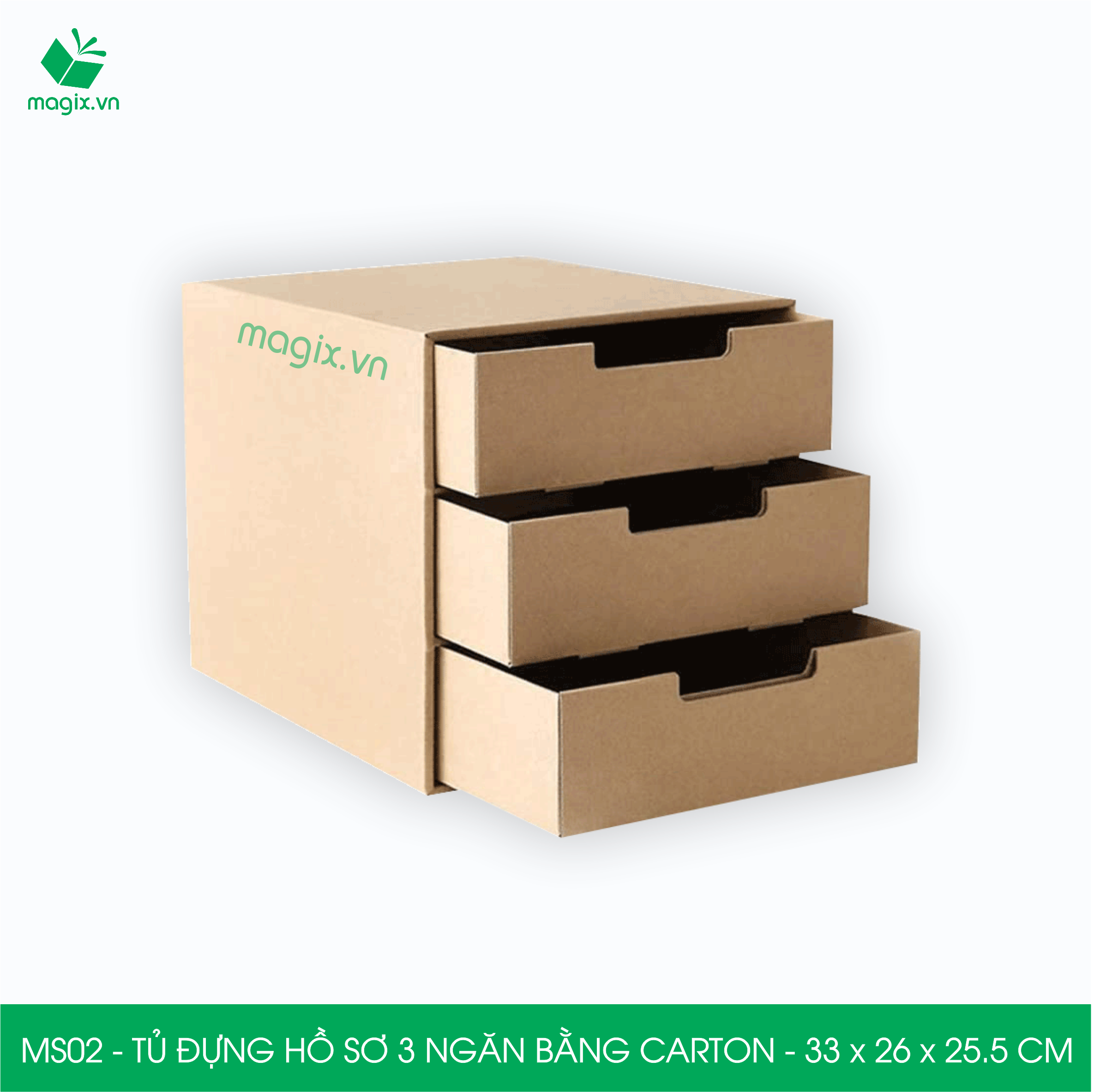 MS02 - 33x26x25.5 cm - Tủ đựng hồ sơ 3 ngăn bằng carton