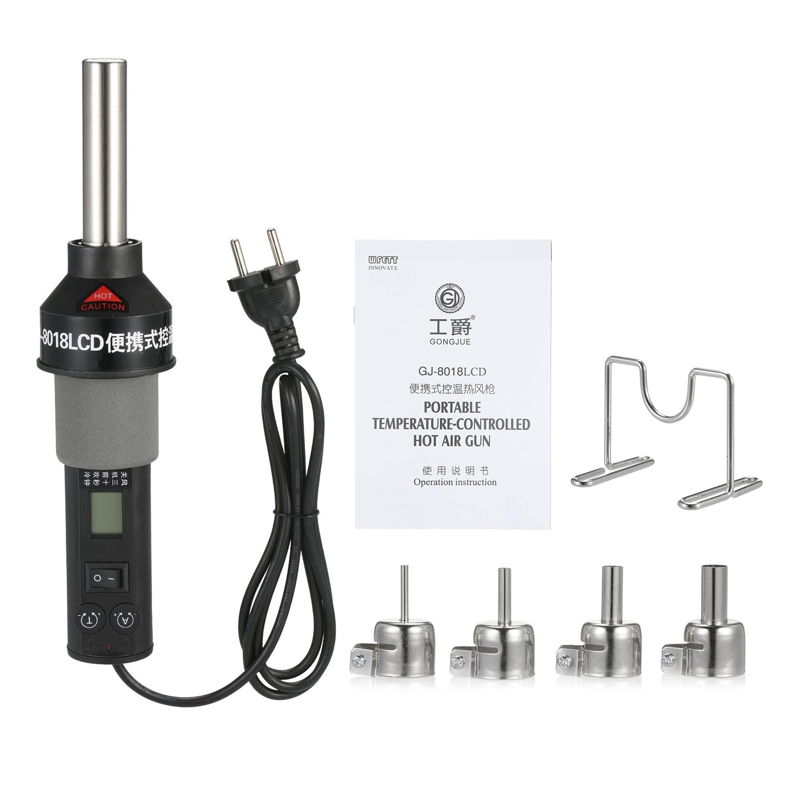 450W Portable Temperature-Controlled Soldering Heat Gun 450℃ Hot Air Rework Station SMD Desoldering Tool with Nozzles