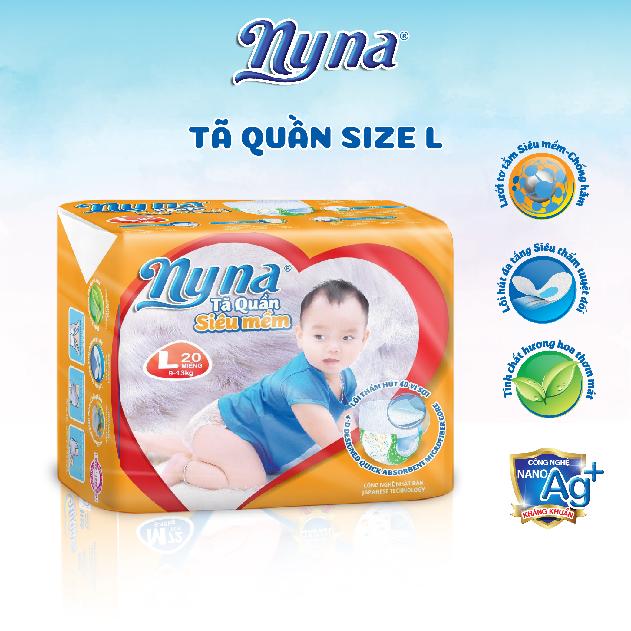 Tã Quần Siêu Mềm Size L 20 Miếng - Bỉm Quần Nyna