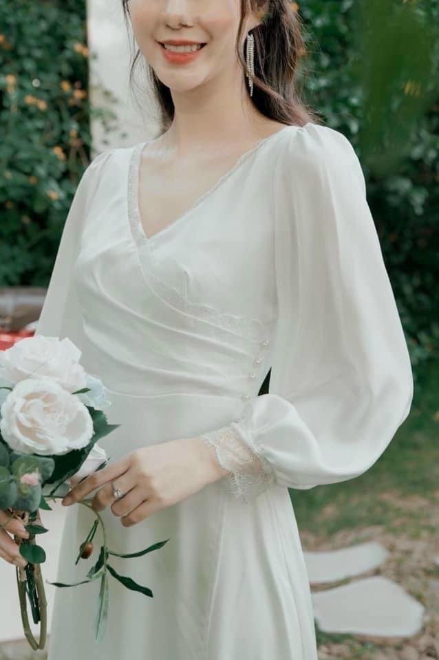 ĐẦM XÒE CHÉO NGỰC VIỀN REN KẾT HẠT EO 73667758