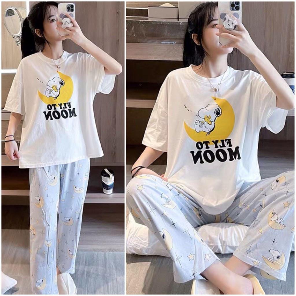 Đồ bộ nữ dài in hoạt hình mặc nhà dễ thương,chất liệu mỏng mát mềm mịn Đồ bộ nữ, đồ bộ đồ mặc nhà, quần áo nữ bộ lửng cotton hình