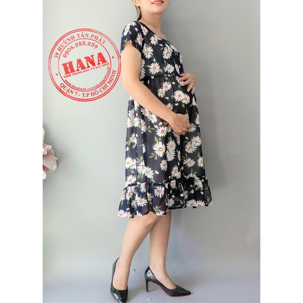 ĐẦM BẦU VẢI VOAN HOA HAI LỚP XINH ĐẸP