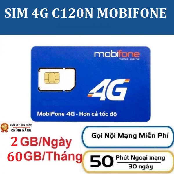 Sim 4G Mobifone C120N 120GB (4GB/ngày) gọi nội mạng không giới hạn - 120k/ tháng - Hàng chính hãng