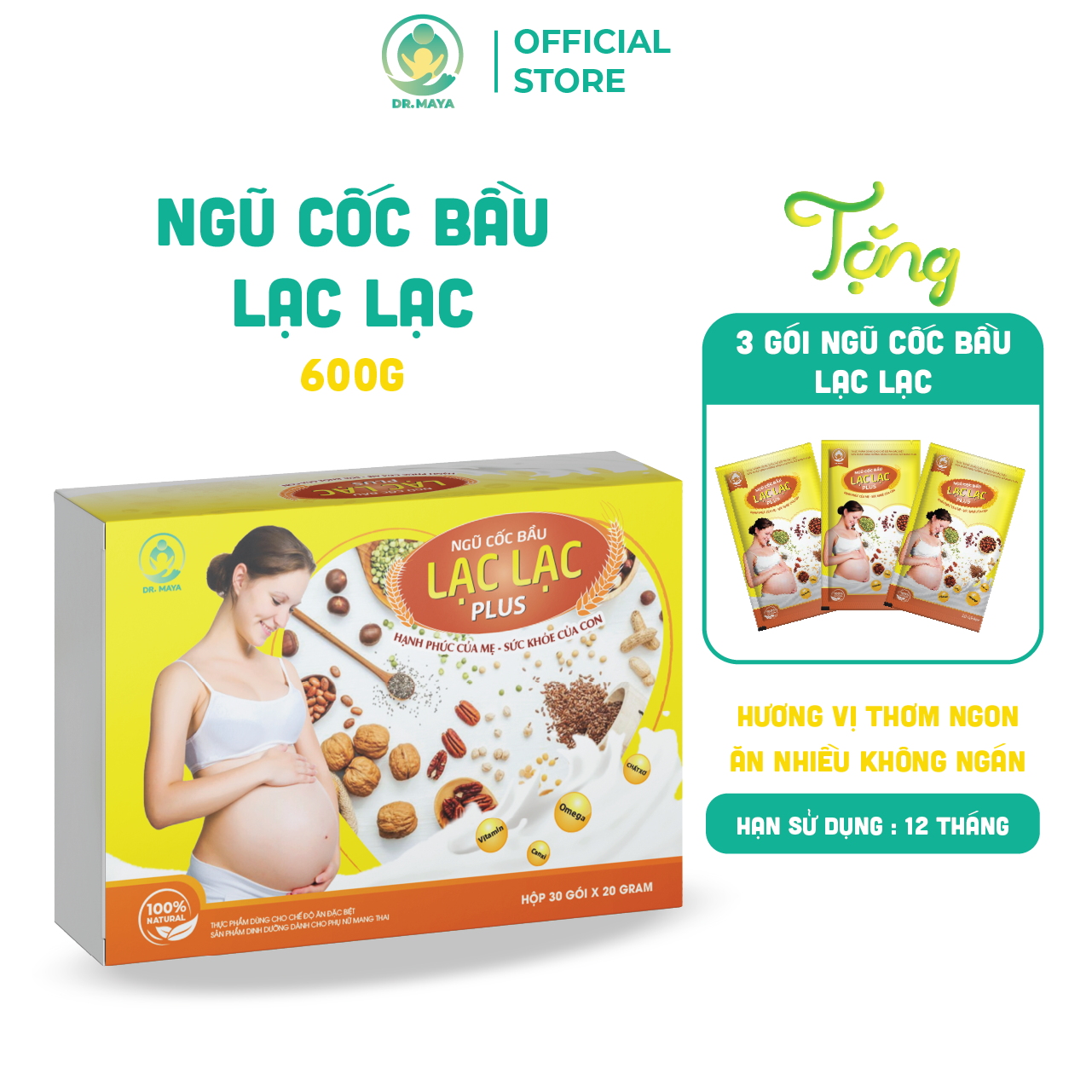 Ngũ cốc bầu Lạc Lạc Dr.maya 600g (30 gói), hương vị thơm ngon, cung cấp dinh dưỡng cho thai nhi phát triển