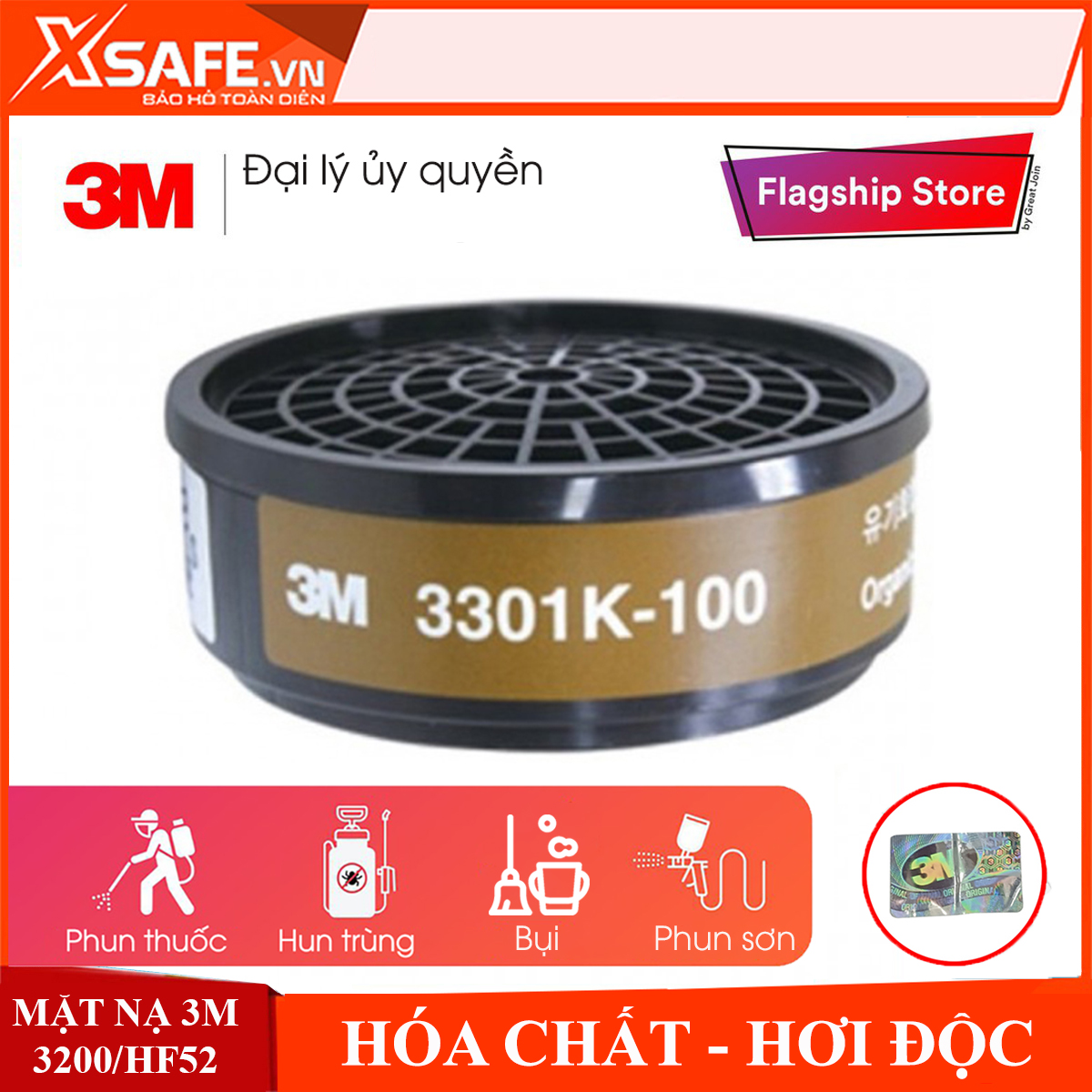 Phin lọc 3M 3301K-100 phin lọc hơi hữu cơ (hơi sơn, thuốc bảo vệ thực vật, khử trùng) dùng cho mặt nạ phòng độc 3M 3200