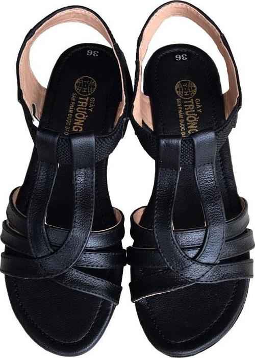 Giày Sandal Nữ Trường Hải Đế Cao 2.5Cm Quai Dép Da Bò Thật Không Nổ Da Đế Cao Su Không Trơn Thời Trang Cao Cấp Sdn082 - Đen - 39