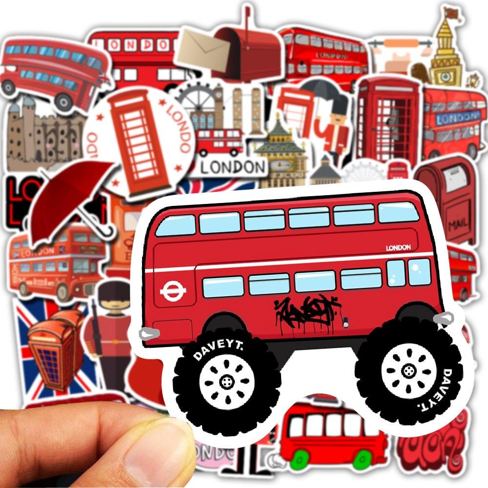 Set 50 Cái STICKER Xe Buýt London Chống Thấm Nước Trang Trí Điện Thoại , Laptop , Vali Siêu Cute