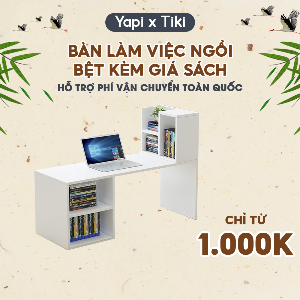 Bàn Ngồi Bệt 2 Trong 1 Kèm Giá Sách Gỗ MDF Xịn YAPI GHC-4605