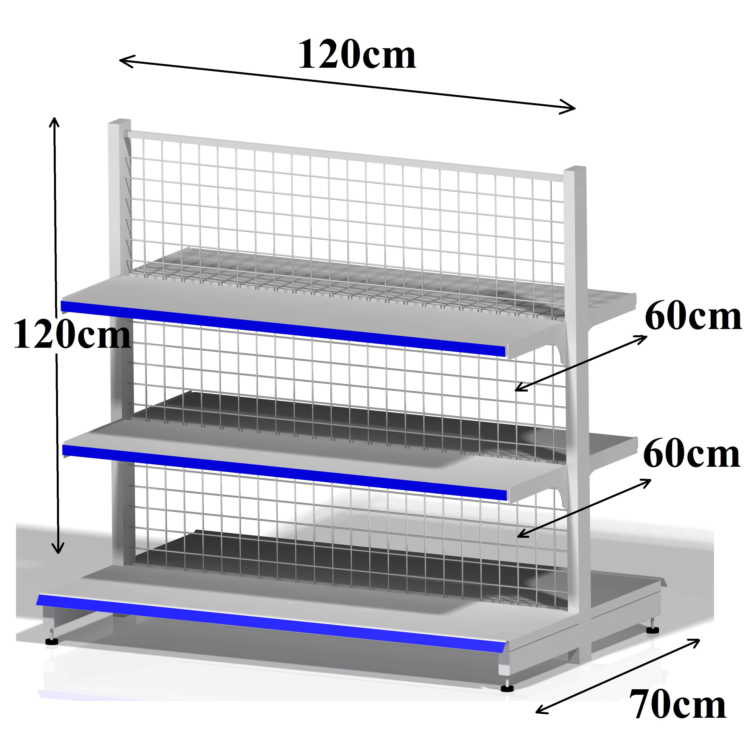 Kệ siêu thị giữa nhà (2 mặt) - Dài 120 x Rộng 70 x Cao 120 x 3 tầng x 2 mặt