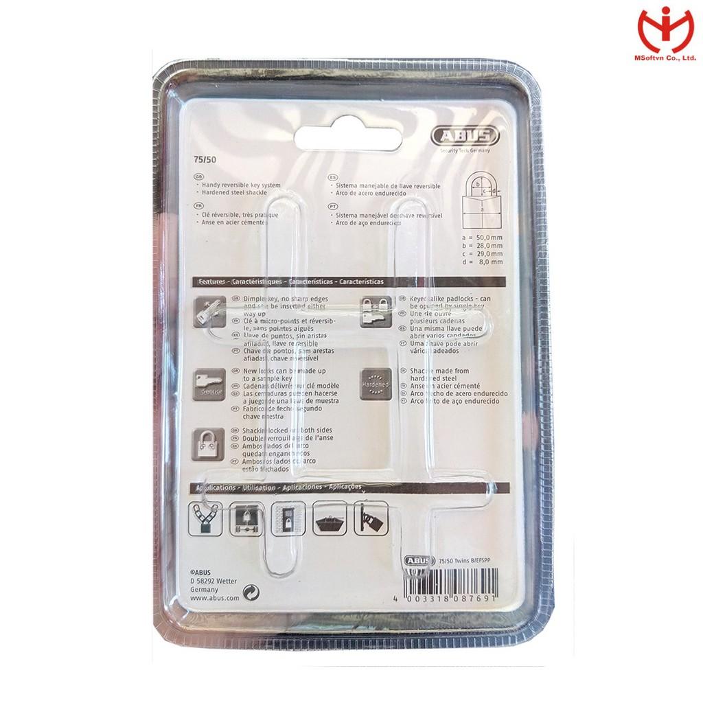 Bộ 2 ổ khóa ABUS 75/50 CT Thân Đồng 50mm dùng chung 5 chìa vi tính - MSOFT