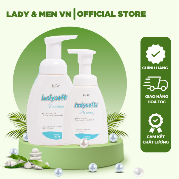 [COMBO 2 CHAI SIÊU TIẾT KIỆM] Bọt rửa phụ khoa phụ nữ Ladysofts Premium Laclé Bộ 2 chai 100ml và 250ml hỗ trợ dưỡng ẩm, làm sạch, thơm - Lady &amp; Men VN