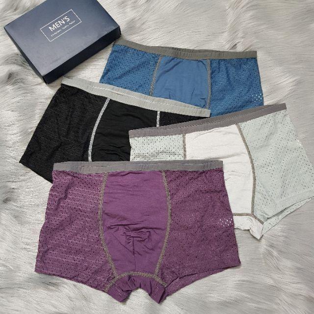 MUA SET 4 QUẦN BOXER ĐÙI NAM HỘP MEN SIÊU ĐẸP TẶNG NGAY 1 ĐÔI TẤT NAM CỔ NGẮN U-NI SIÊU HOT