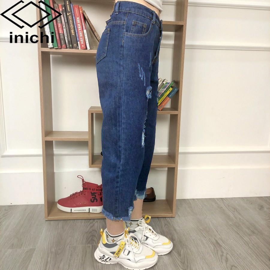 Quần baggy jean nữ Q703 xanh nhạt cạp cao kiểu rách form ống rộng INICHI Official