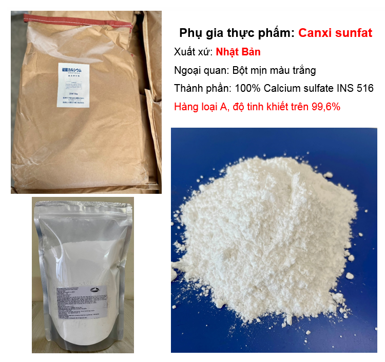 Calcium sulfate Nhật Bản thạch cao tinh khiết 99% dùng trong thực phẩm 1kg