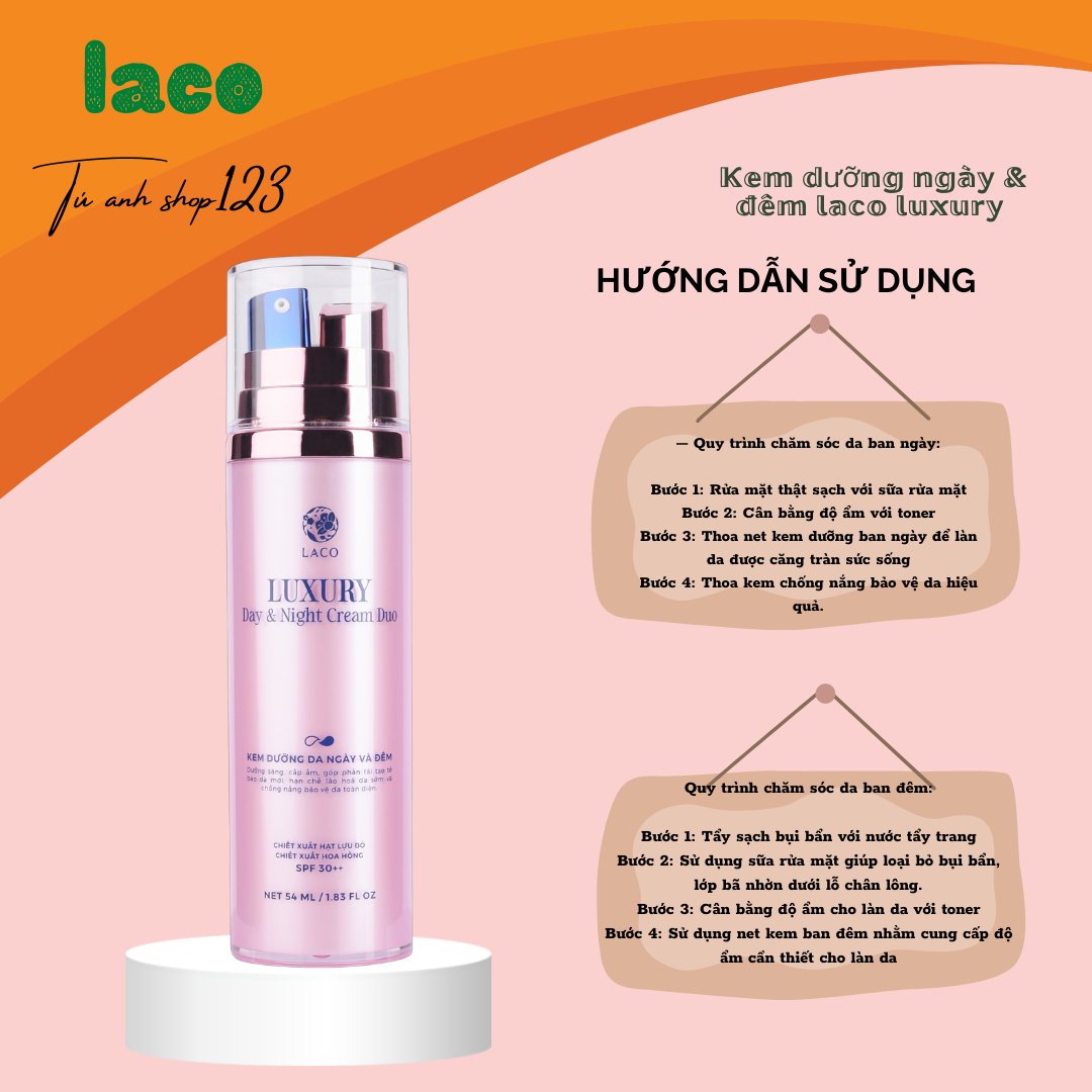 Kem dưỡng da trắng hồng laco ban ngày , ban đêm giảm thâm mờ nám dưỡng trắng da ngăn ngừa lão hoá , đều màu da